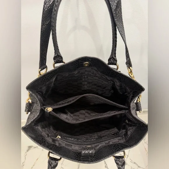 Michael Kors Black Snake-Embossed Shoulder /crossbody Bag with Gold Chains - Picture 5 of 11